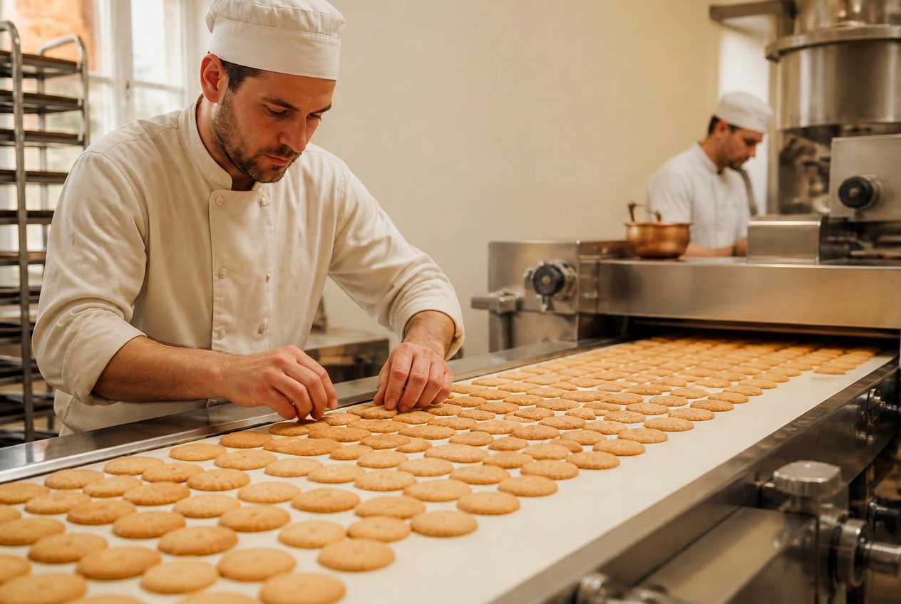 Ligne de production de biscuits Ma Grand-Mère à la sortie du four